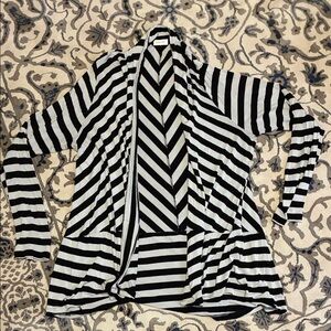 Chico's Black & Grey Striped Open Cardigan